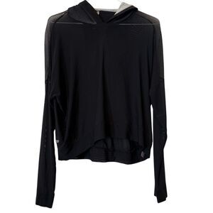 Move Alternative Long Sleeve Mesh High Low Hem Pullover Hoodie Black Size Small